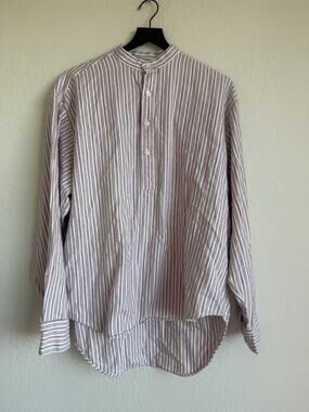 Murphy Of Ireland Grandfather Collarless Shirt Mens L Pure Cotton Red Striped